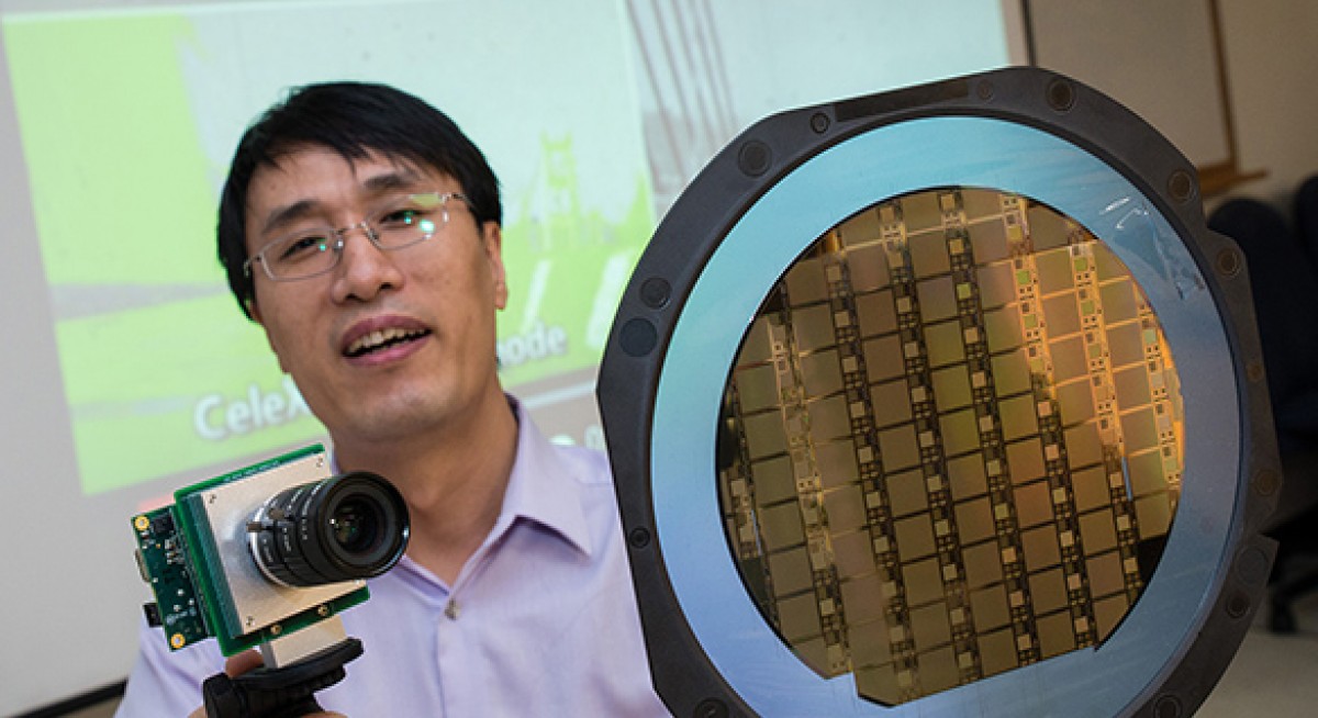 NTU's Assistant Professor Chen Shoushun shows his invention, Celex: an ultrafast, high-contrast camera